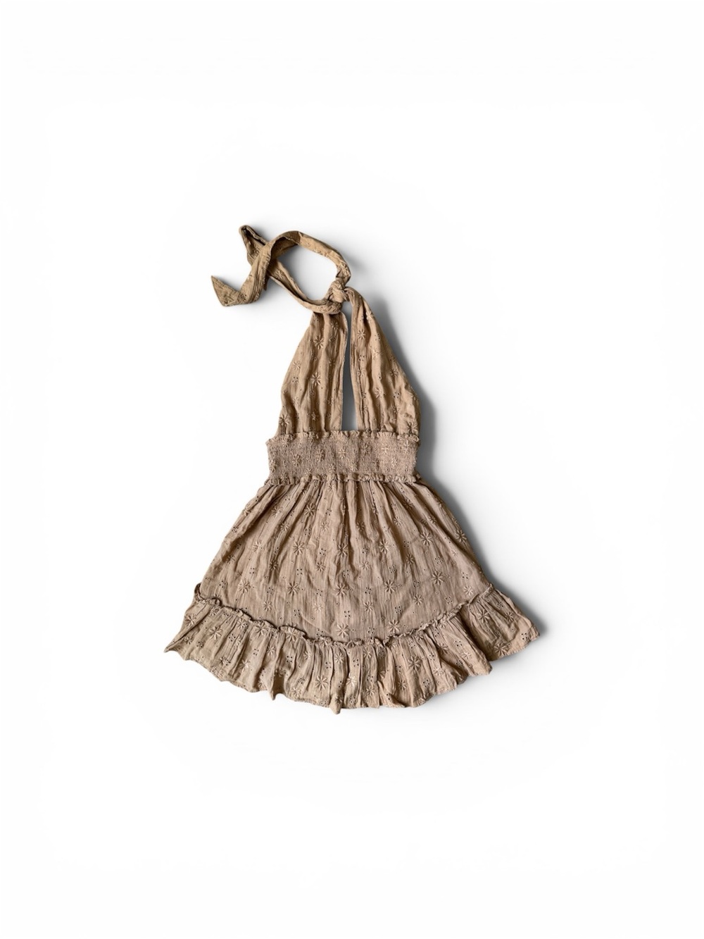 aerie Beige Halter Mini Dress with Ruffle Hem